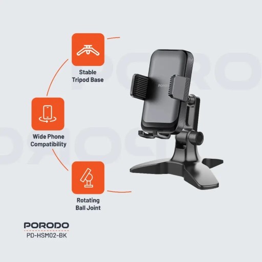 / حامل هاتف مكتبي متعدد الزوايا من بورودو لهواتف بحجم 4.7 انش حتى 7 انش - اسود Porodo Universal Adjustable 4.7" to 7" Phone Stand – Black