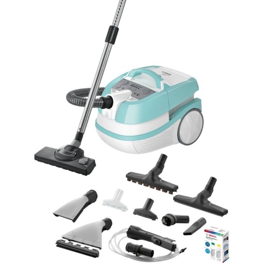 مكنسة كهربائية بوش برميلية بسعة 5.0L بقوة 2000W – أبيض ونعناعي/فيروزي Bosch BWD420HYG Corded Canister Vacuum Cleaner - 5.0L - 2000W - White and Mint / Turquoise