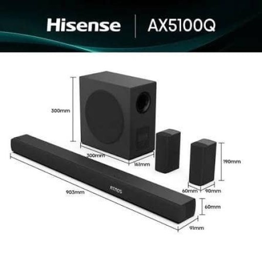 ساوندبار هايسنس Hisense بقنوات 5.1 Dolby Atmos لاسلكي Hisense AX5100Q Soundbar - 5.1 Channel - Dolby Atmos - Wireless