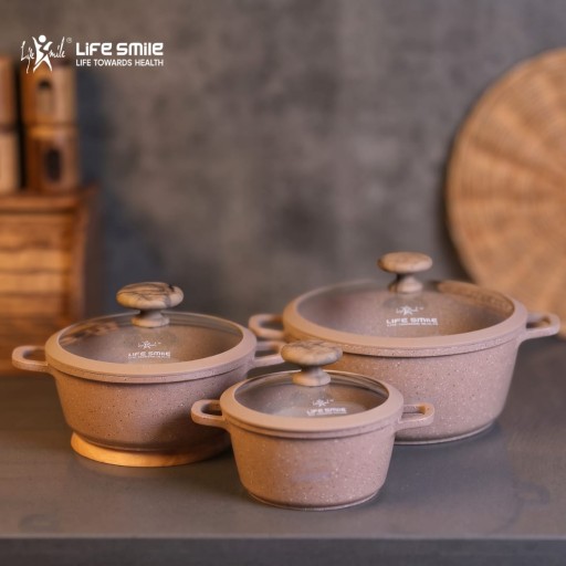 لايف سمايل - طقم قدور غرانيت 3 قطع مانع للالتصاق (16/20/24 سم) 3-Pieces Pots Set By Life Smile