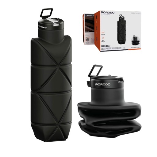 مطارة ماء سيليكون قابلة للطي "بورودو لايف ستايل" سعة 700ml مضادة للتسريب Porodo Lifestyle Fold-Flat Leakproof Food-Grade Silicone Bottle 700mL
