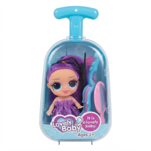 دمية لافلي بيبي بعربة صغيرة وملحقات متنوعة Lovely Baby doll with a small stroller and various accessories.