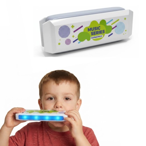 هارمونيكا موسيقية للأطفال بإضاءة LED وحبل تعليق Musical harmonica for children with LED lights and a hanging cord.