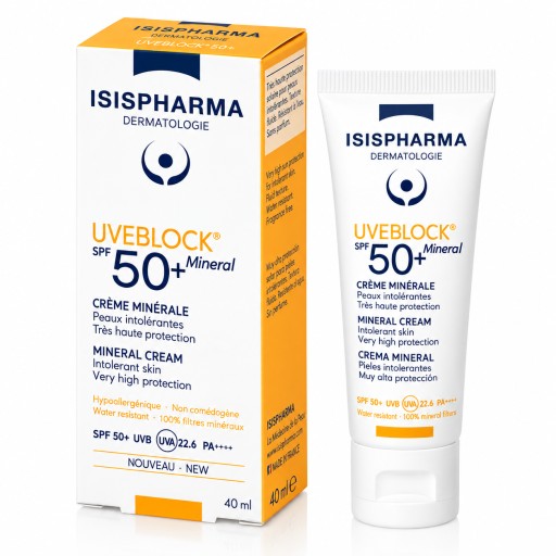 كريم إيزيس فارما يوفي بلوك المعدني واقي شمس SPF 50+ – 40 مل ISISPHARMA Uveblock SPF 50+ Mineral Sunscreen Cream – 40 ml