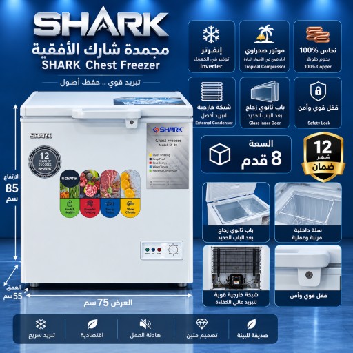 مجمدة شارك 8 قدم إنفرتر SHARK 8 FT Inverter Chest Freezer