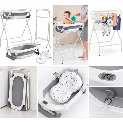 حوض استحمام أطفال قابل للطي مع حامل ومقياس حرارة RJ320 Foldable Baby Bathtub with Stand and Thermometer