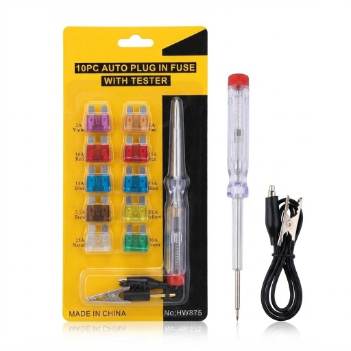 طقم فيوزات سيارات مع فاحص كهرباء Car fuse set with electrical tester