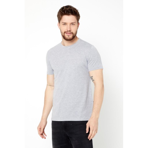 تي شيرت رجالي قطن 100% بقصة عادية وياقة دائرية - رمادي Men's 100% Cotton Regular Fit Crew Neck Basic T-Shirt - Grey