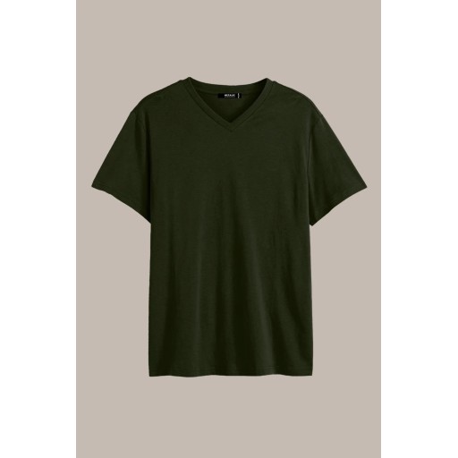 تي شيرت رجالي Indigo قطن 100% أساسي بقصة عادية وياقة V وأكمام قصيرة - أسود Men's Indigo 100% Cotton Basic Regular Fit V-Neck Short Sleeve T-Shirt - Black