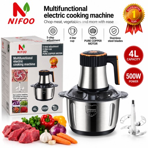 محضرة طعام كهربائية متعددة الاستخدام NIFOO سعة 4 لتر NIFOO Multifunctional Electric Chopper 4L