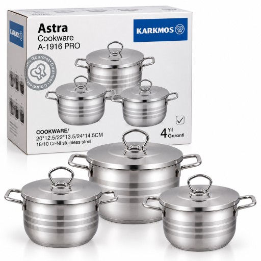 طقم قدور ستانلس ستيل KARKMOS Astra A-1916 PRO KARKMOS Astra A-1916 PRO Stainless Steel Cookware Set