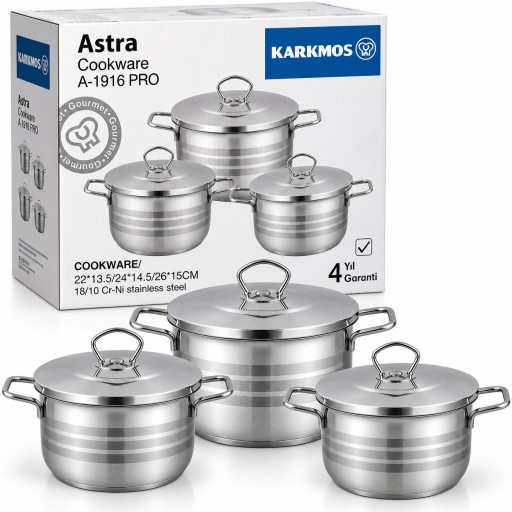 طقم قدور ستانلس ستيل KARKMOS Astra A-1916 PRO KARKMOS Astra A-1916 PRO Stainless Steel Cookware Set