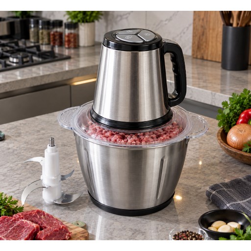 محضرة طعام ومفرانك لحم من بيهارت ستانلس ستيل مضاد للصدأ Bihart stainless steel food processor and meat grinder, rust-resistant