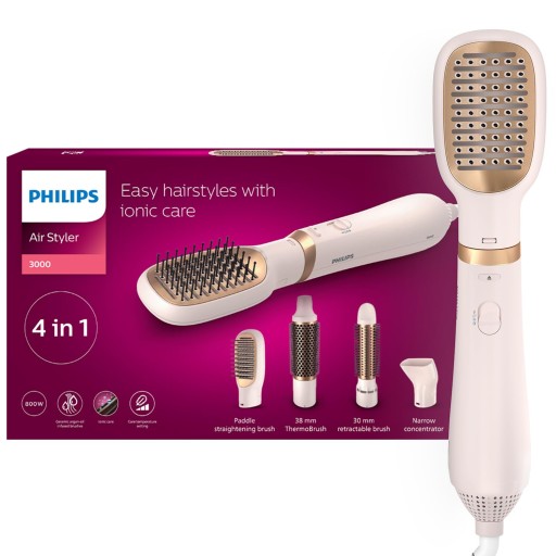 مجفف ومصفف شعر فيليبس Air Styler 3000 BHA310/03 - 4 ملحقات، أيوني 800 واط Philips Air Styler 3000 BHA310/03 - 4 Attachments, Ionic 800W