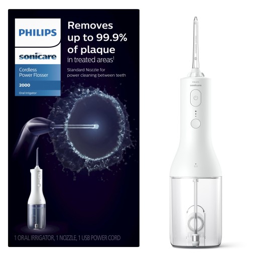 جهاز تنظيف الأسنان المائي فيليبس باور فلوسر ٢٠٠٠ لاسلكي أبيض Philips Sonicare Cordless Power Flosser 2000 HX3822/11 White