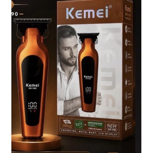 ماكينة حلاقة وتحديد الشعر واللحية كيمي بشاشة LCD وهيكل معدني باللون البرتقالي النحاسي Kemei Metal Body Hair & Beard Trimmer Clipper with LCD Display (Model: KM-1590)
