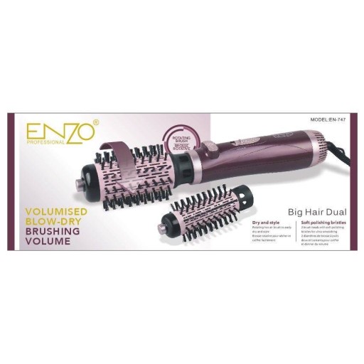 فرشاة ومسرح الشعر الدوارة بالهواء الساخن مع رأسين مزدوجين من إنزو ENZO Professional Big Hair Dual Rotating Hot Air Brush Set (Model: EN-747)