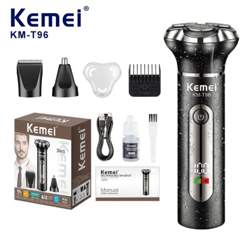 ماكينة الحلاقة والتشذيب المتكاملة 3 في 1 من كيمي Kemei 3-in-1 Professional Grooming Kit