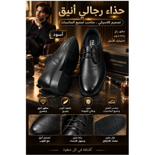 حذاء رجالي جلدي برباط Men's Leather Lace-Up Shoes
