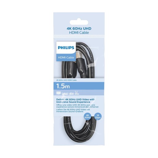 كيبل HDMI 2.0 بدقة 4K وتردد 60 هرتز بطول 1.5 متر Philips HDMI 2.0 Cable 4K 60Hz 1.5M