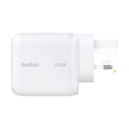 شاحن جداري GaN بقدرة 100 واط بمنفذ USB-C واحد مع قابس بريطاني قابل للطي – أبيض 100W 1C GAN WALL CHARGER WH (FOLDABLE UK PLUG)