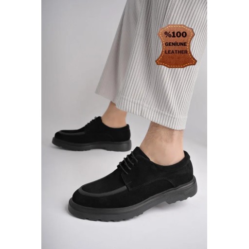 حذاء رجالي موغو سامويل جلد طبيعي – أسود شمواه SAMUEL Men's Genuine Leather Casual Shoes – Black Suede