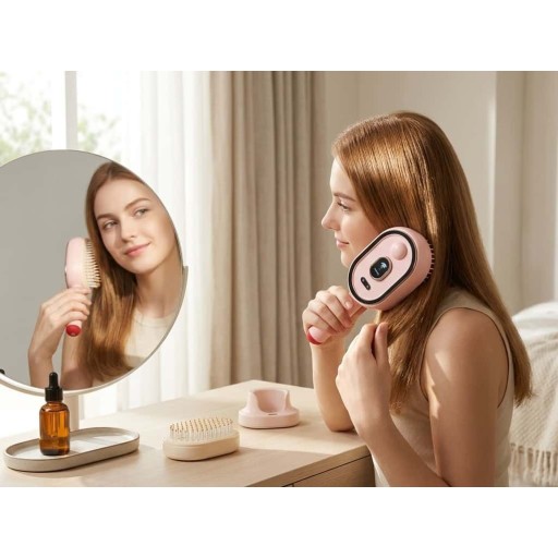مشط وفرشاة كهربائية لتوزيع الزيوت والسيروم مع تدليك فروة الرأس وخزان سوائل مدمج Electric Hair Oil & Serum Applicator Brush with Scalp Massage and Built-in Liquid Reservoir