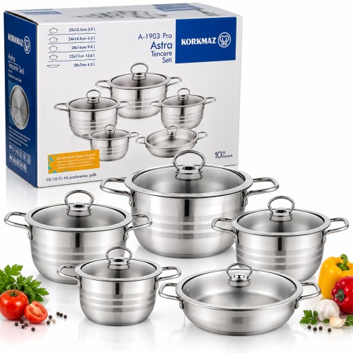 طقم قدور كوركماز أسترا برو ستانلس ستيل 10 قطع 10-Piece Stainless Steel Cookware Set
