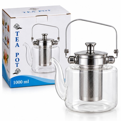 إبريق شاي زجاجي مع مصفاة ستانلس ستيل Glass Tea Pot with Stainless Steel Infuser – 1000 ml