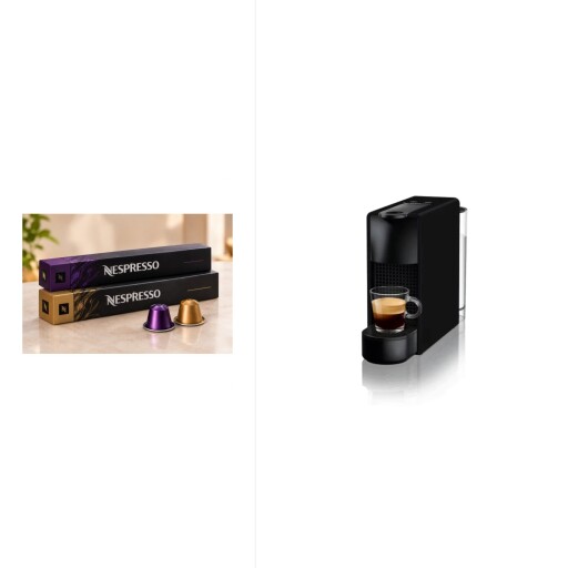 ايسينزا ميني اسود C30 + شريطين كبسولات قهوة نسبريسو - تشكيلة عشوائية Essenza mini black C30 + 2 Nespresso Coffee Capsule Sleeves – Random Selection