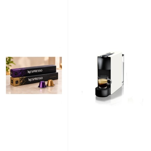 ايسينزا ميني ابيض  C30 + شريطين كبسولات قهوة نسبريسو - تشكيلة عشوائية Essenza Mini WhiteC30 + 2 Nespresso Coffee Capsule Sleeves – Random Selection