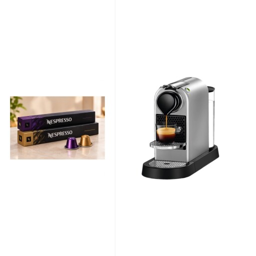 سيتيز سيلفر + شريطين كبسولات قهوة نسبريسو - تشكيلة عشوائية Citiz silver + 2 Nespresso Coffee Capsule Sleeves – Random Selection
