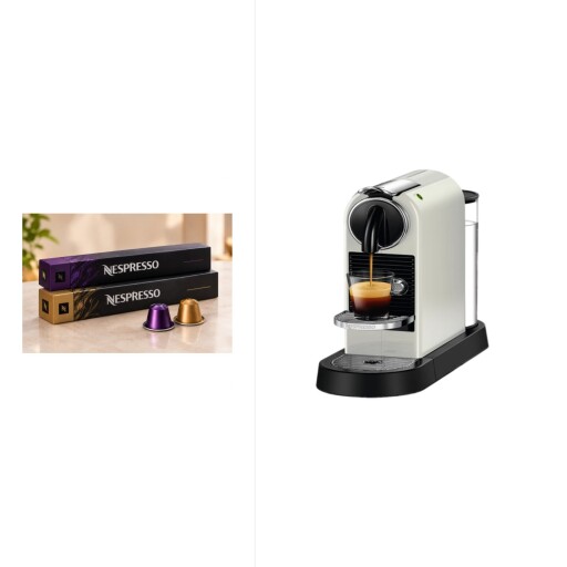 سيتيز ابيض + شريطين كبسولات قهوة نسبريسو - تشكيلة عشوائية Citiz white + 2 Nespresso Coffee Capsule Sleeves – Random Selection