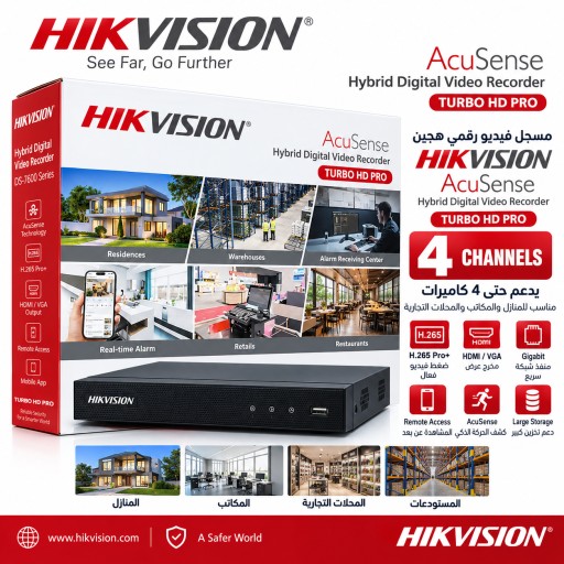 مسجل فيديو  DVR) Hikvision AcuSense Turbo HD Pro –  قنوات 4) بلجيكي Hikvision AcuSense Turbo HD Pro 4-Channel Hybrid Digital Video Recorder (DVR)
