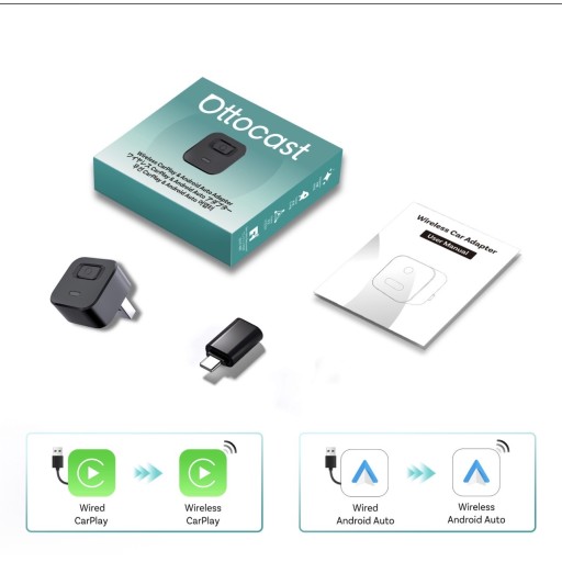 محول OTTOCAST Mini Dot Cube اللاسلكي CarPlay Android Auto 2 في 1 USB AI للسيارة OTTOCAST Mini Dot Cube Wireless CarPlay Android Auto Adapter 2 in 1 USB AI Car