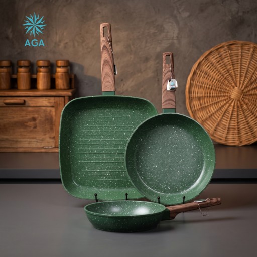سيت 2 طاوة وكسرولة كرانيت 3 ق ماركة AGA AGA 2 Pan & 1 Casserole Set AGA