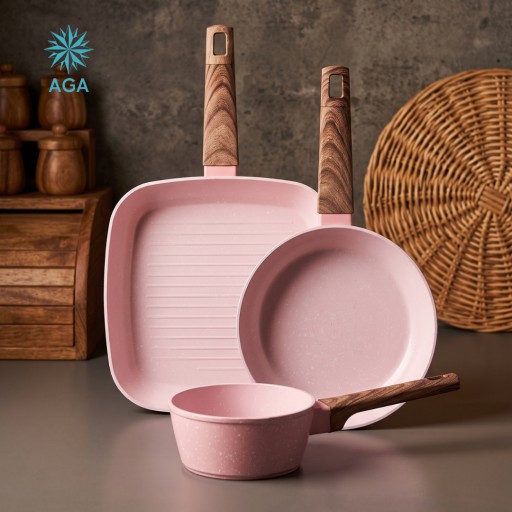 سيت 2 طاوة وكسرولة كرانيت 3 ق ماركة AGA AGA 2 Pan & 1 Casserole Set AGA
