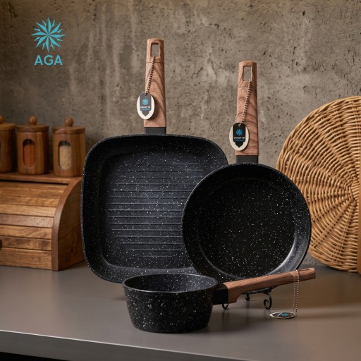 سيت 2 طاوة وكسرولة كرانيت 3 ق ماركة AGA AGA 2 Pan & 1 Casserole Set AGA