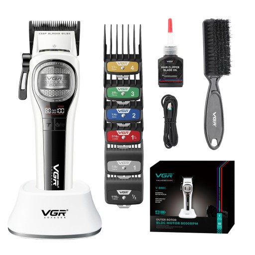 ماكينة قص وتدريج الشعر الاحترافية بمحرك BLDC باللون الأبيض من في جي آر (VGR) VGR V-888C Professional BLDC Motor Cordless Hair Clipper (White)
