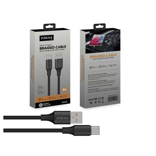 كيبل شحن (ZA528C) Tel USB-A To Type-C Braided Cable 6A