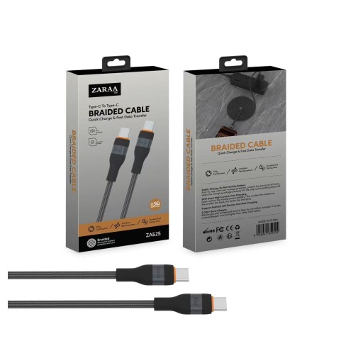 كيبل شحن (ZA525C) Type-C To Type-C Braided Cable 65W