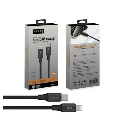 كيبل شحن 30 واط (ZA529l) Type-C To Lightning Braided Cable 30W