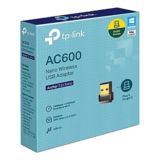 محول TP-Link Archer T2U Nano AC600 لاسلكي USB ثنائي النطاق TP-Link Archer T2U Nano AC600 Wireless Dual Band USB Adapter