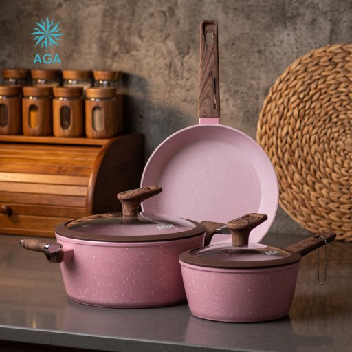 سيت قدر وطاوة وكسرولة كرانيت 3 ق ماركة AGA AGA Set 1 Pot 1 Pan 1 Casserole