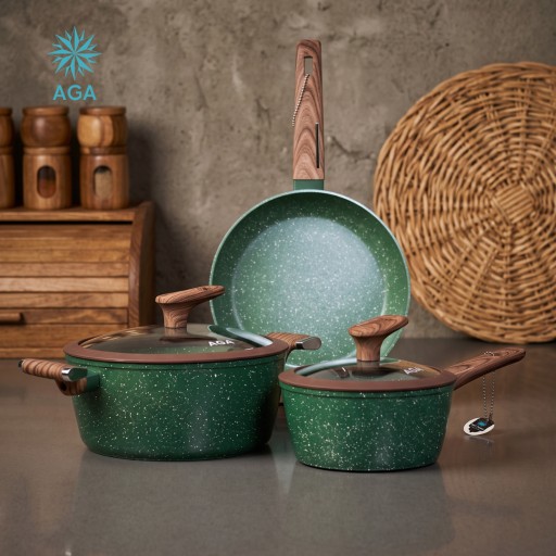 سيت قدر وطاوة وكسرولة كرانيت 3 ق ماركة AGA AGA Set 1 Pot 1 Pan 1 Casserole