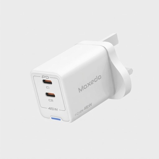 شاحن Moxedo GaN بقدرة 45 واط – منفذا USB-C Moxedo GaN Charger 45W 2USB-C Port