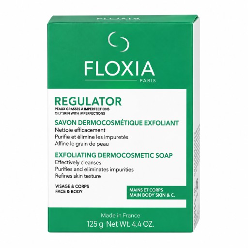 صابون فلوكسيا ريجوليتور المقشر للبشرة الدهنية – 125 غم FLOXIA Regulator Exfoliating Dermocosmetic Soap – 125g