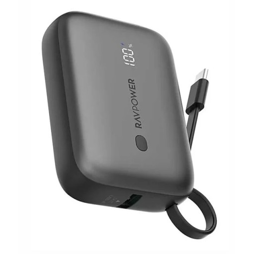 باور بانك RAVPower RP-PB1224 PD Pioneer سعة 10000mAh بقدرة 20 واط مع كابل USB-C مدمج أسود RAVPower RP-PB1224 PD Pioneer 10000mAh 20W Power Bank with Built-in USB-C Cable Black