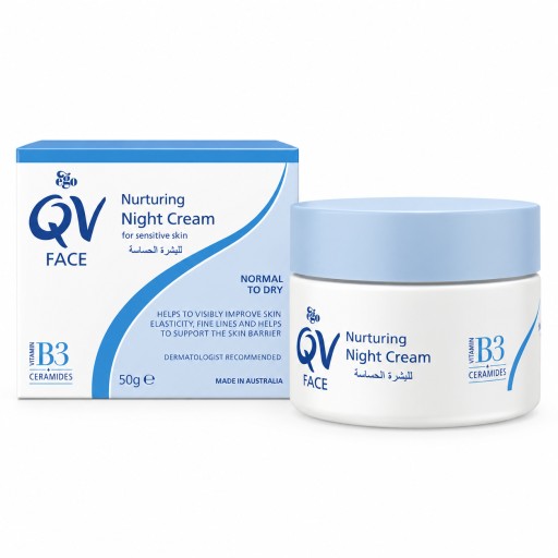 كريم QV المغذي الليلي للوجه للبشرة الحساسة والجافة – 50 غم QV Face Nurturing Night Cream – 50g