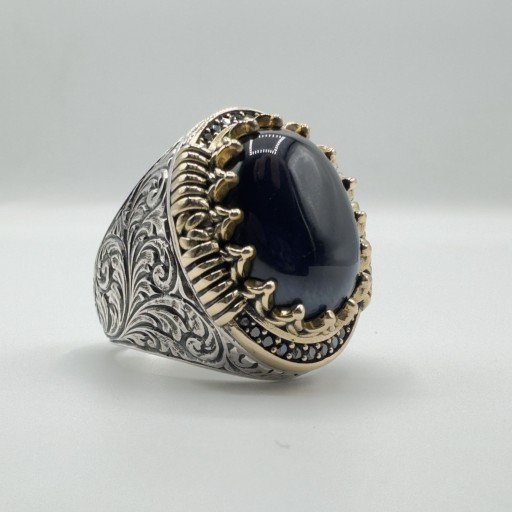 خاتم عين النمر الأزرق Blue Tiger Eye Ring